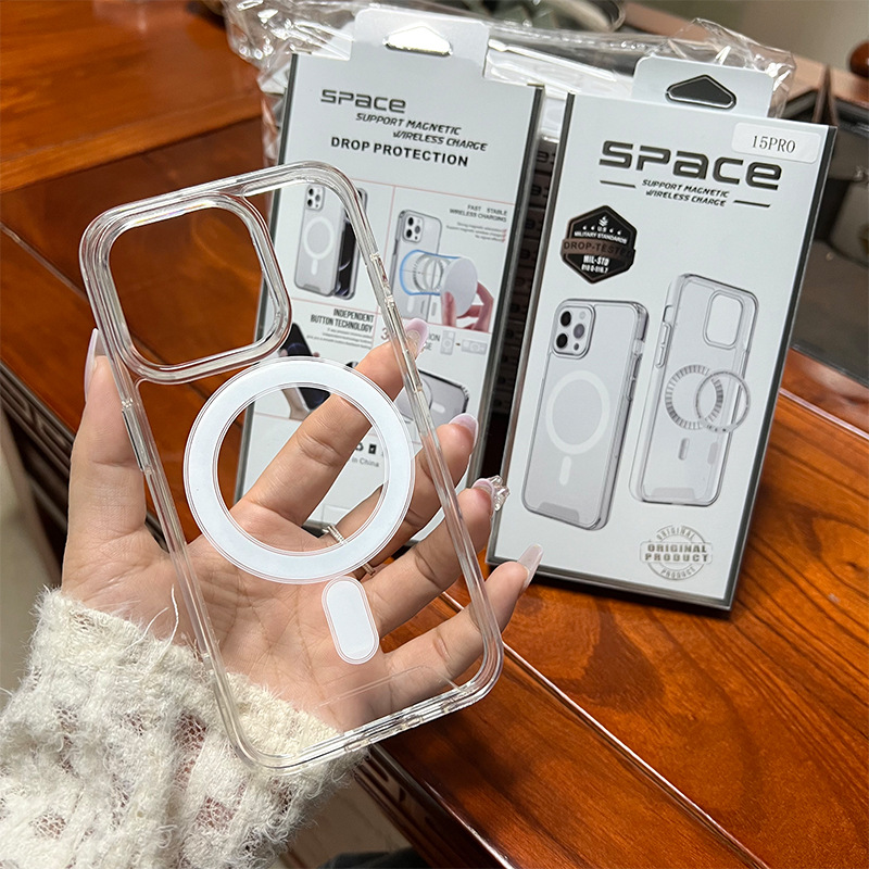 Space Clear Acrylic Magnetic For Magsafe Wireless Charging Cases Rugged Hybrid With Silver Button Shockproof For iPhone 17 16e 16 15 14 13 12 11 Pro M