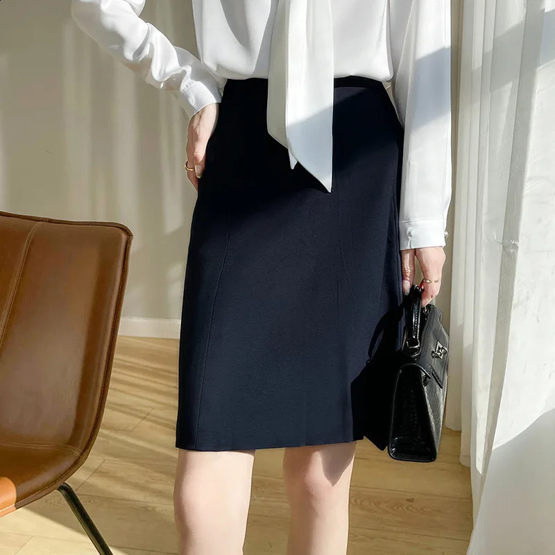 Black Skirt Womens Spring and Summer Acetate Silk Slim Mid-length One-step Skirt Split A-line Skirt Professional Suit 240823