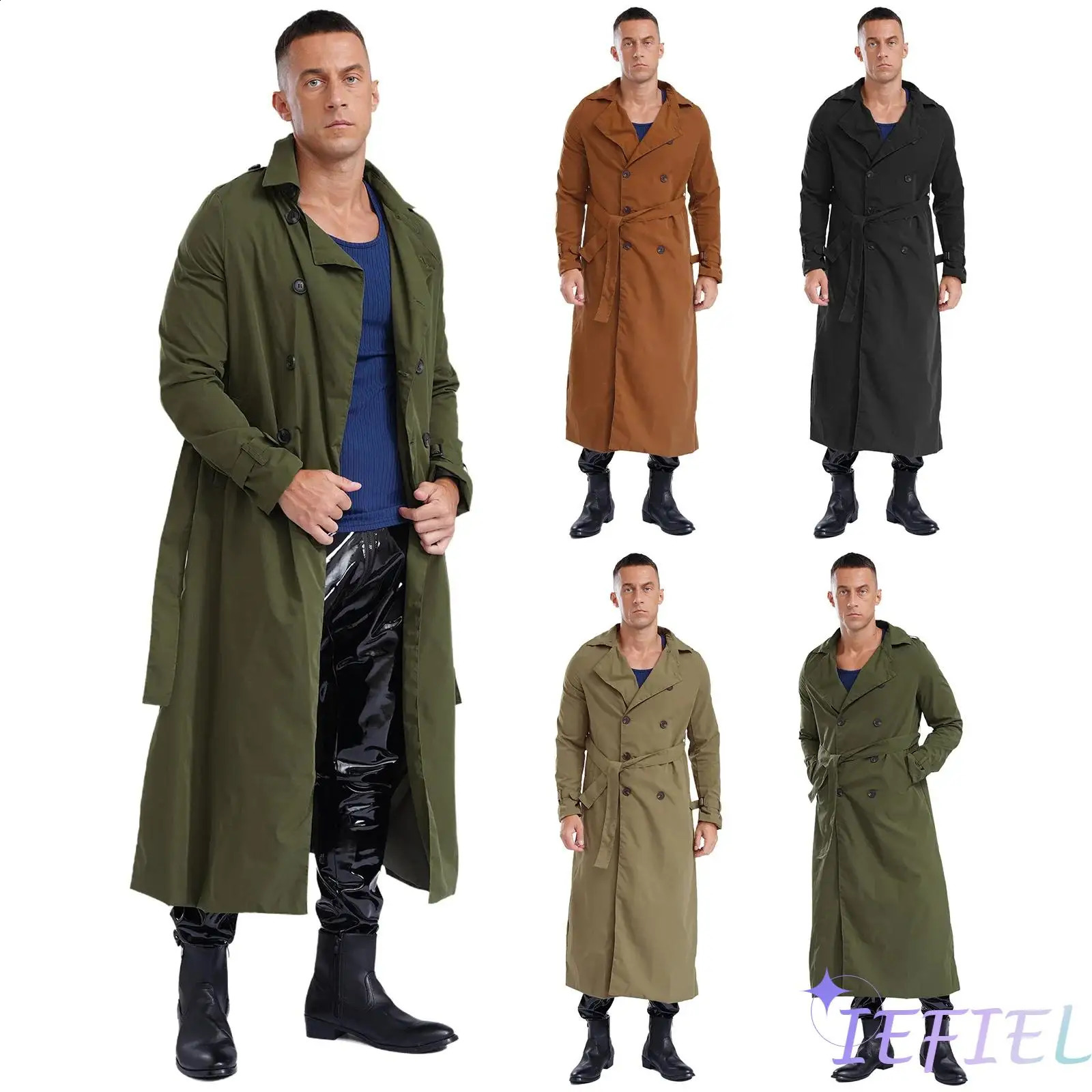 men Motorcycle long jacket double-breasted trench coat Outerwear daily casual wear Long Sleeve Jacket Overcoat with Belt 240822