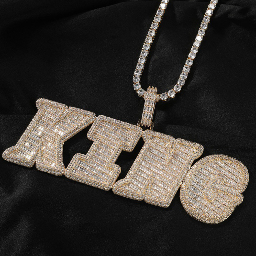 Hip Hop DIY Custom Name A-Z Letters Pendant Necklace 5A T Zircon Inclined Ladder Jewelry