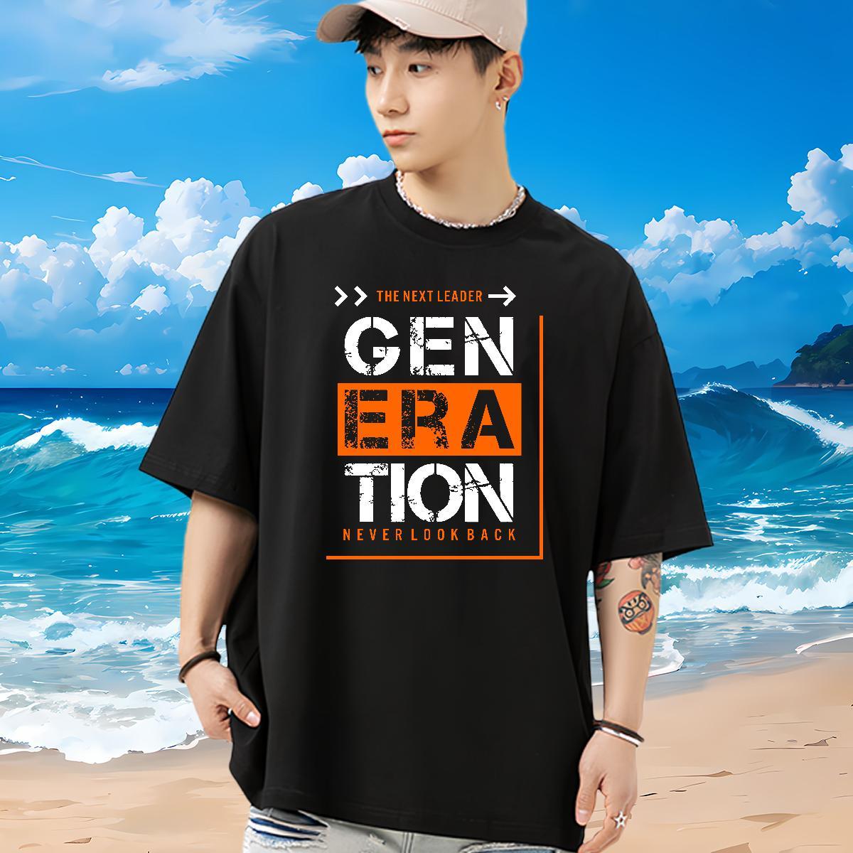 Loose T-Shirts for Men 100% Cotton 230g letter Beach Plus Size Custom Breathable Short Sleeve Men Tops Tees Fashion New Tshirts
