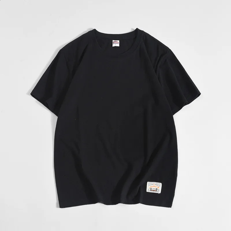 Japanese style solid color short sleeved Tshirt pure cotton mens round neck washable and brushed basic shirt loose top 240823