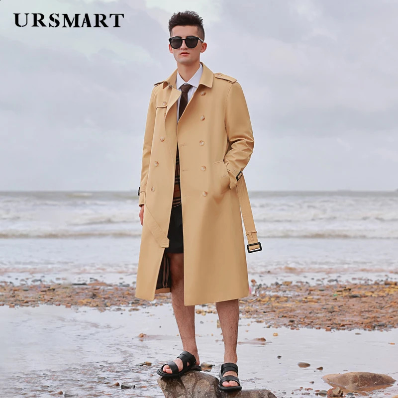 mens long trench coat knee length double breasted autumn and winter rainproof thickened down vest British classic windbreak 240822