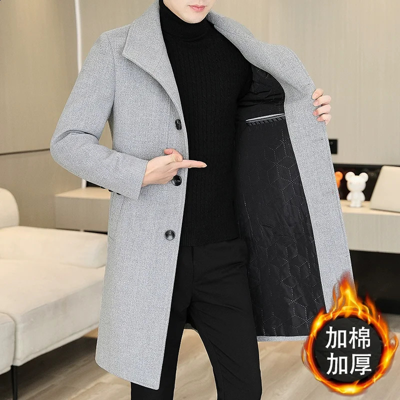 Beige Elegant Off White Trench Coats Mens Winter Overcoats Gentleman Winter Long Jackets For Cold Warm Coats Slim Fit Vintage 240822