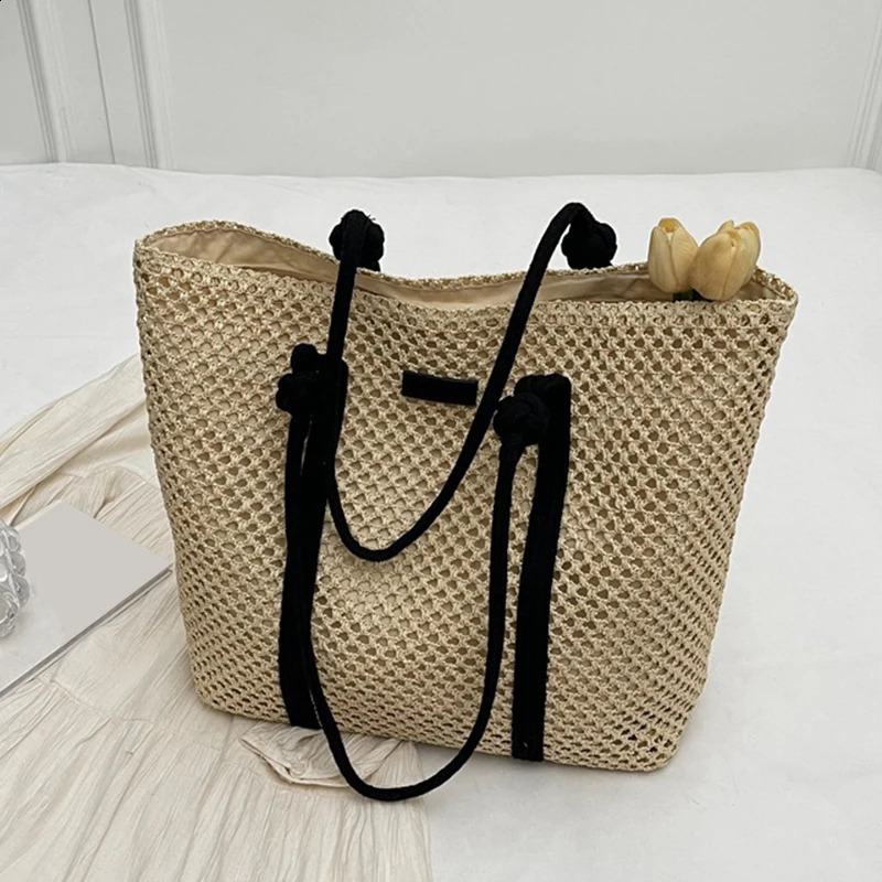 Handwoven Womens Shoulder Handbag Bohemian 2024 Summer Fashion Straw Beach Tote Bag Travel Shopper Weaving Shopping Bags 240822