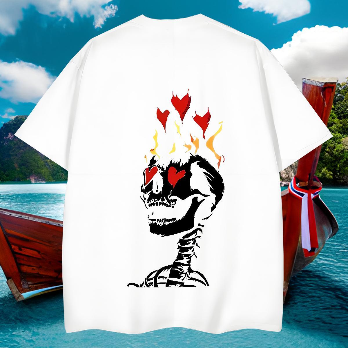 Cool T Shirts Men 230g Cotton skull Summer Casual Plus Size Cartoon Breathable Short Sleeve Men Clothes T-Shirt 2024 Designer Wear