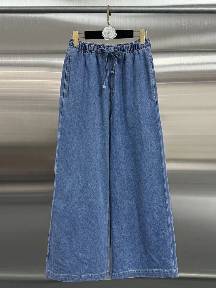 VGH Solid Denim Two Piece Set Womens Collar Long Sleeve Shirt High Waist Loose Wide Leg Pants Minimalist Casual Style 240823 C260312