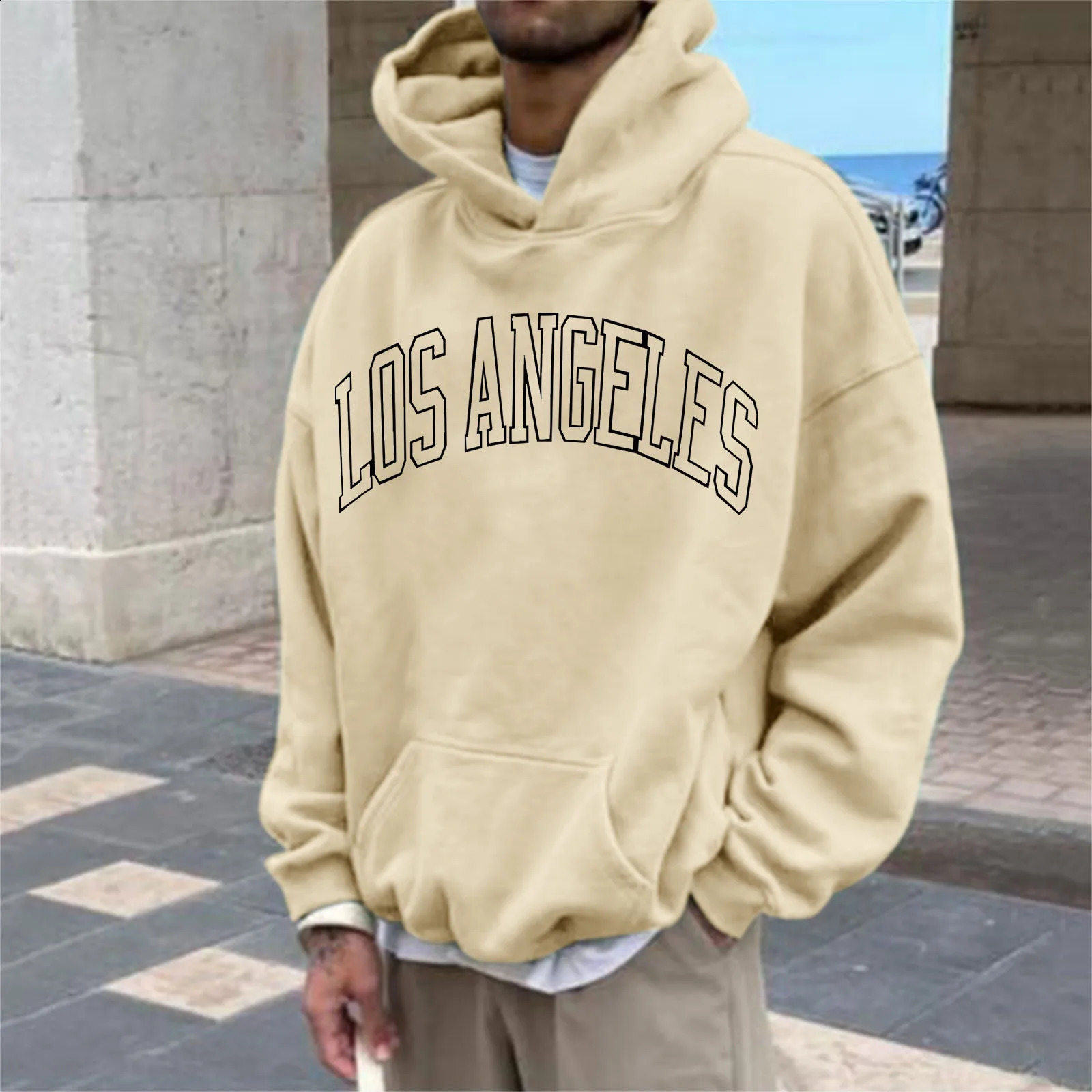 Men Hoodie Spring Autumn Hip Hop Los Angeles Printed Pocket Hooded Pullovers Oversize Streetwear Sports Hoodies Sweatshirts Male 240822