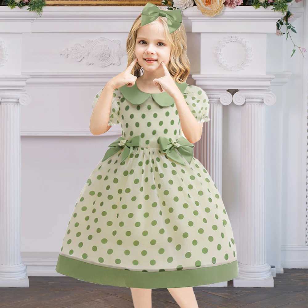 2 girls polka dot princess dresses childrens fluffy summer princess dresses birthday gifts girls bow evening dresses childrens new clothes W240823