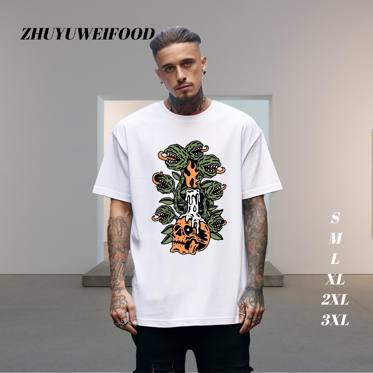 Classic Mens T Shirts 230g 100% Cotton skull High Street Hip Hop Customized Print Crew Neck Breathable Men Tops Tees Free Shipping Tshirts
