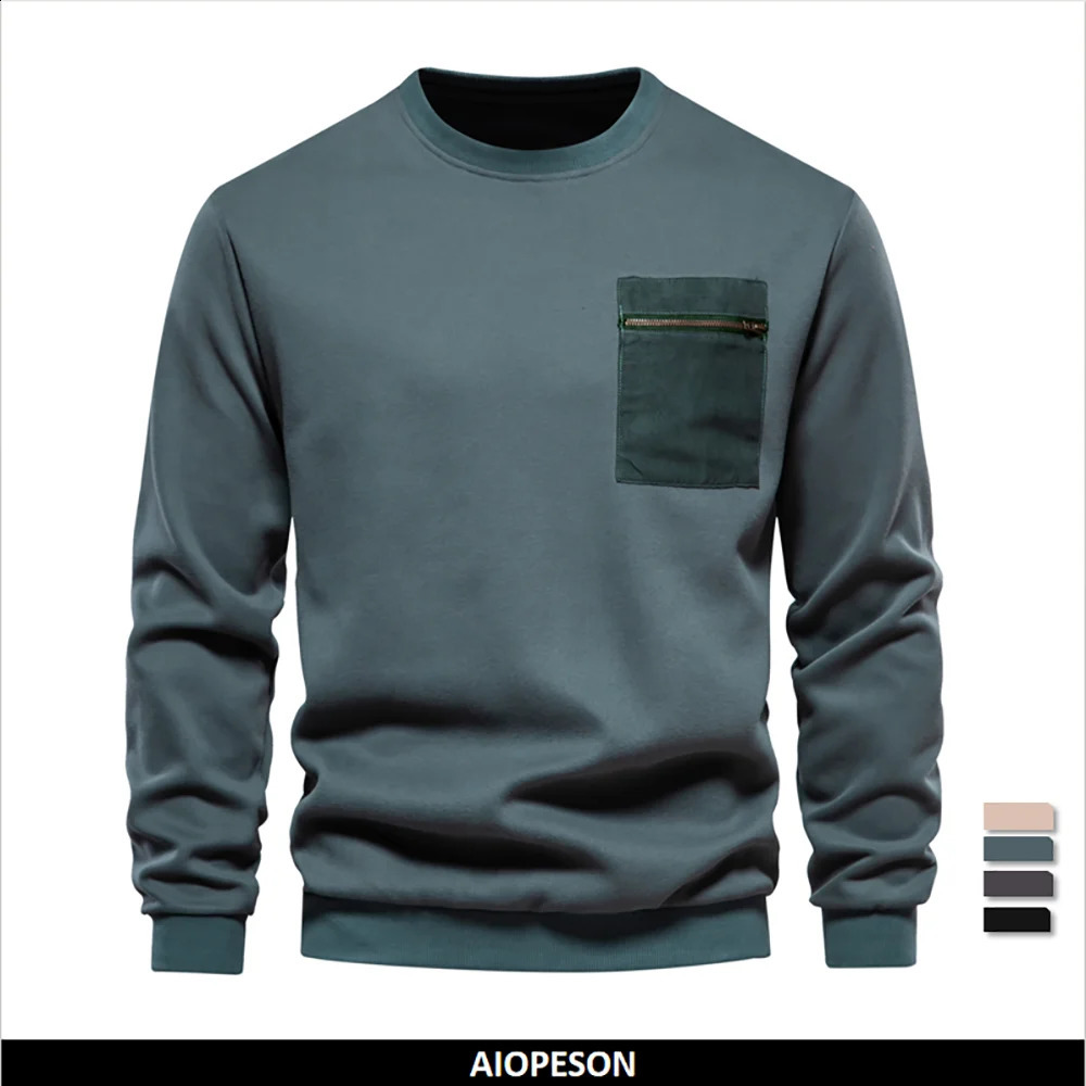 AIOPESON Zipper Pocket Cotton Blend Sweatshirt for Men Casual Sport Pullover Mens Sweatshirts 240823