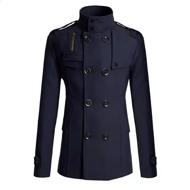 Men Slim Fit Trench Full Sleeve Double Breasted Long Coats Splice Turn Down Collar Solid Jacket Casual Male Autumn 240822