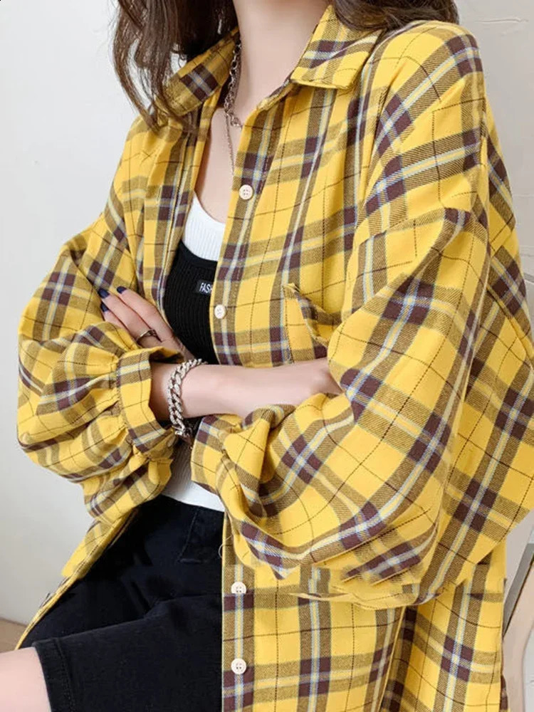 Autumn Fashion Plaid Women Shirt Fashion Korean Oversize Tops Harajuku Daily All-match Long Sleeve Chic Female Shirts 240823