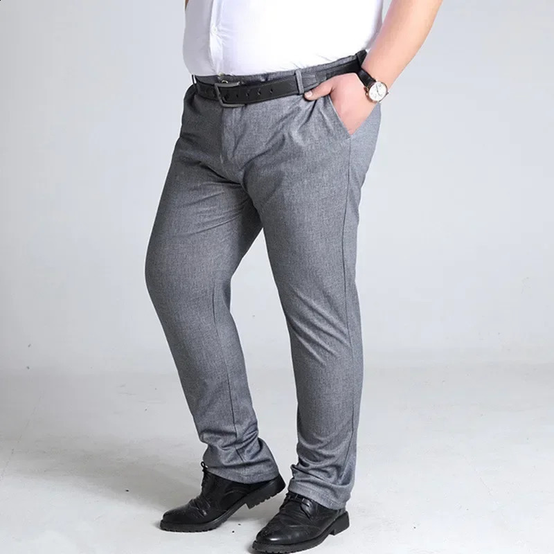 Plus Size Mens Trousers Work Pants Grey Black Dark Blue Elastic Straight Business Male Big 44 48 50 52 140KG Office Clothing 240822