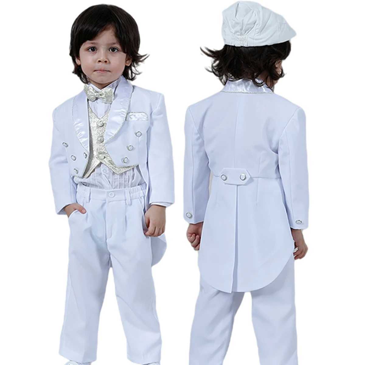 Baby Boy Christmas Set Bathing Set Baby Classic Tailcoat Wedding Formal Party Dress White Long Sleeve 6-piece W240823
