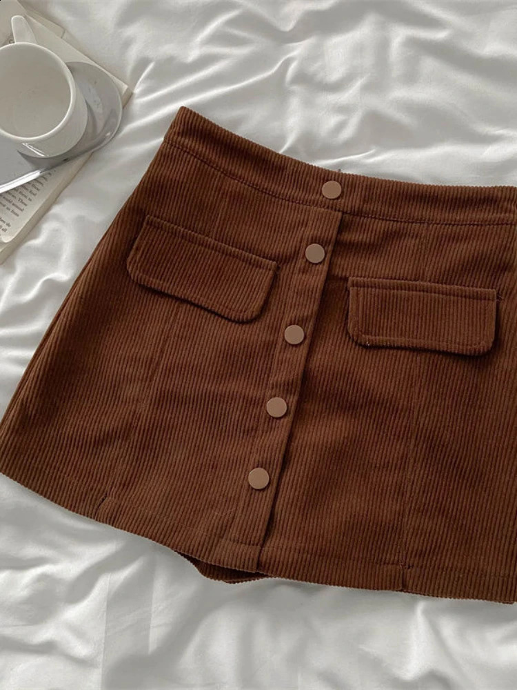 Xgoth Preppy Skirt Suit Elegant Wear Women Spring Hong Kong Style Retro Shirt Vinatge Brown A-line Skirt Two-piece/single 240823