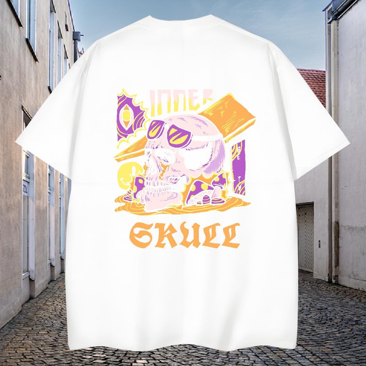 Loose Fit T-Shirts for Men 230g 100% Cotton skull Daily Outfit Oversized 4XL O Neck Short Sleeves Couples T Shirts 2024 Clothings