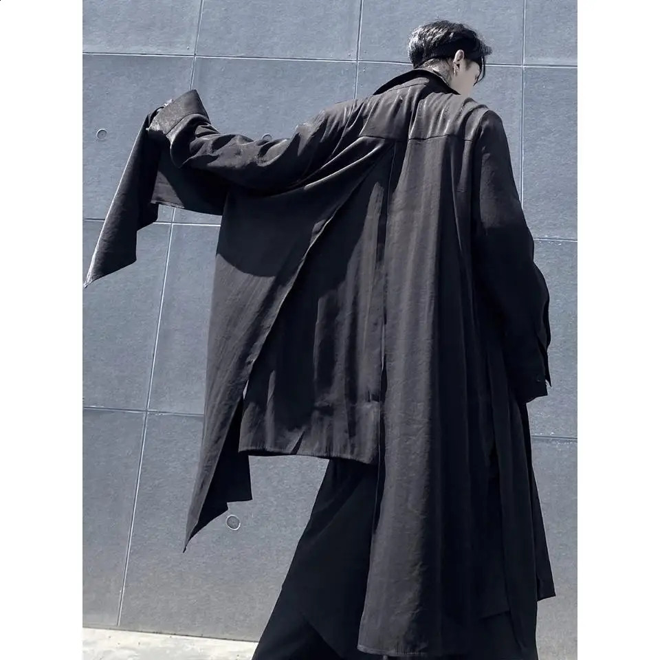 ARENS Techwear Black Mens Windbreaker Men Gothic Cardigan Long Coat Men Harajuku Hip Hop Blouses Shirts Goth Mens Clothing 240822