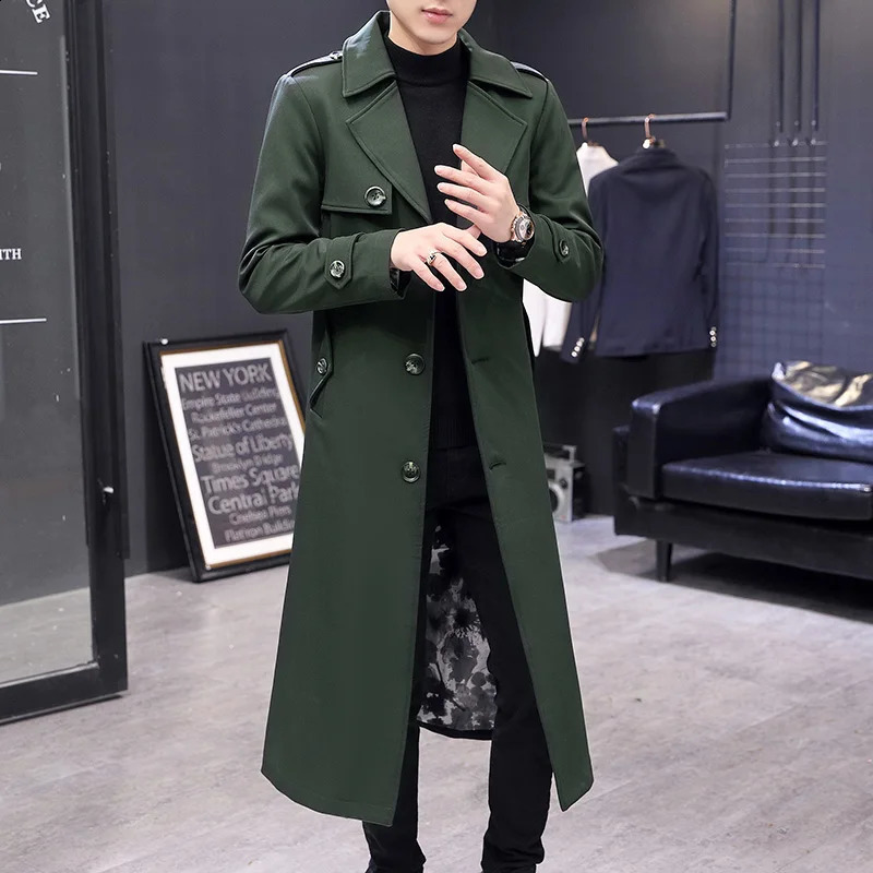 X-long Blackish Green Steampunk Style Clothing Slim Fit Trench Coat Man Classic Retro British Style Overcoats Mens Long Jackets 240822