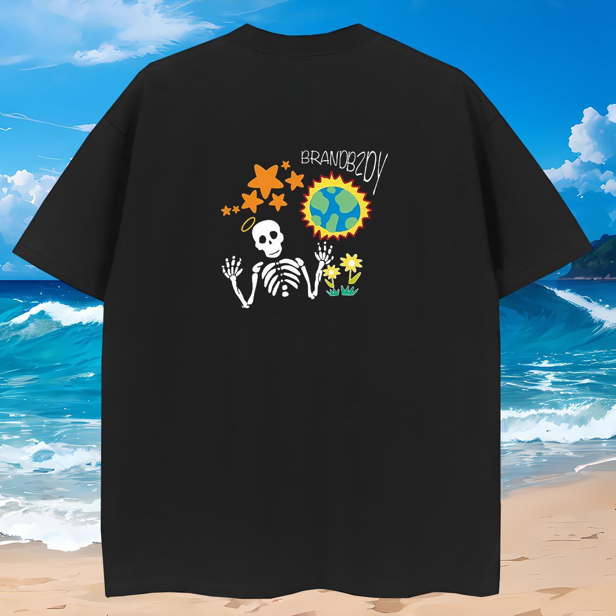 High Quality Men T Shirts 100% Cotton 230g skull Hip Hop Anime Short Sleeve Soft Men Clothes T-Shirt Fashion New Tops