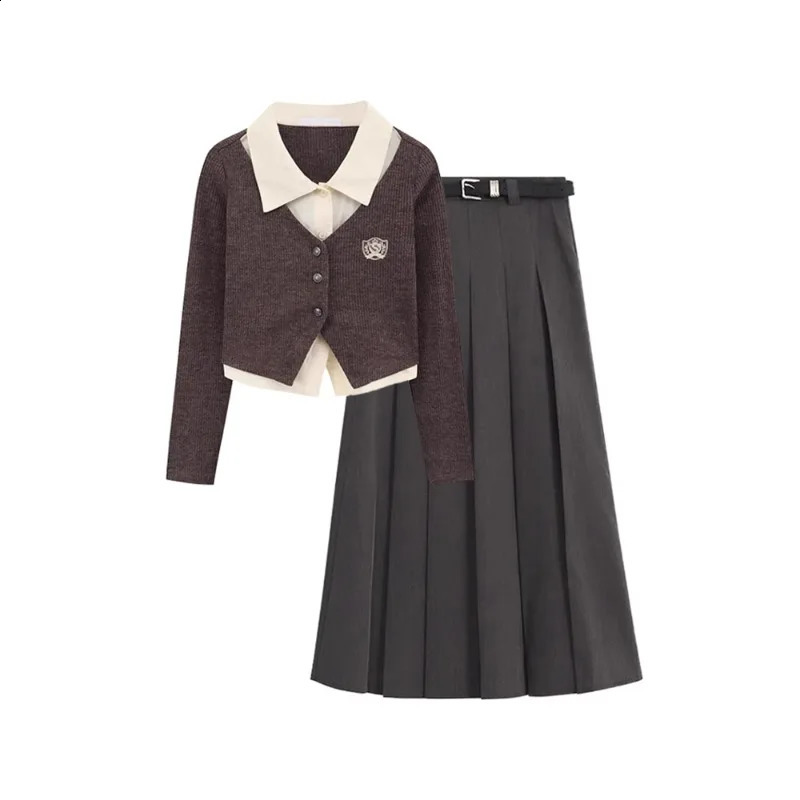 Women Two-piece Set of High-grade Temperament Light Mature Style Retro Spice Sweater Knit Pleated Skirt Gentle Little Fragrance 240823