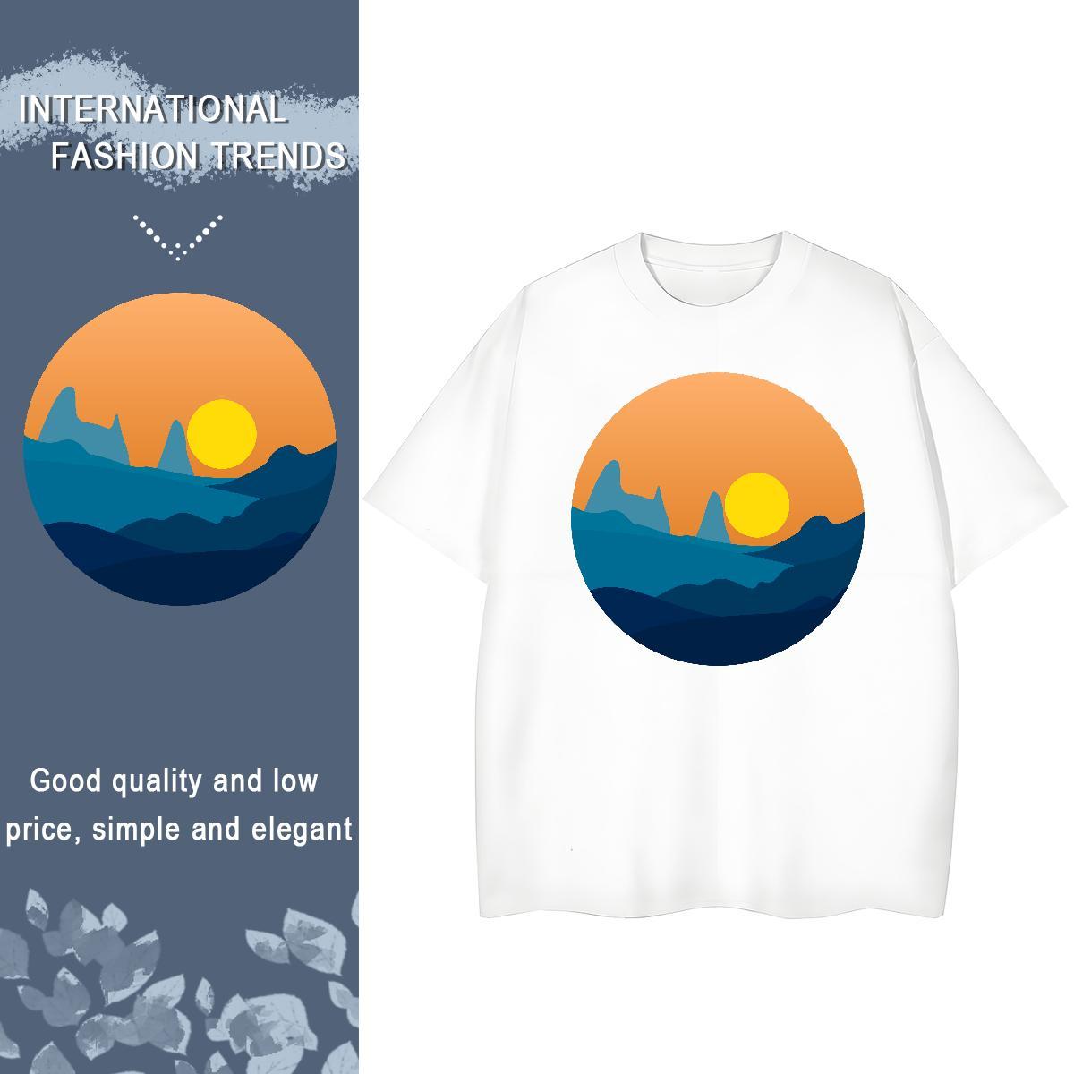 Designer Woman Tshirt 100% Cotton 230g sky Beach T shirt Breathable Short Sleeve DIY Printed Clothes Shirt