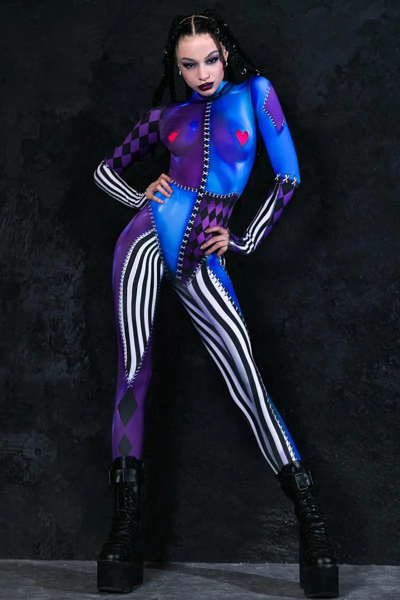 Role playing costume womens clown bodysuit Halloween sexy 3D printing holiday carnival Zentai roleplaying set 240823