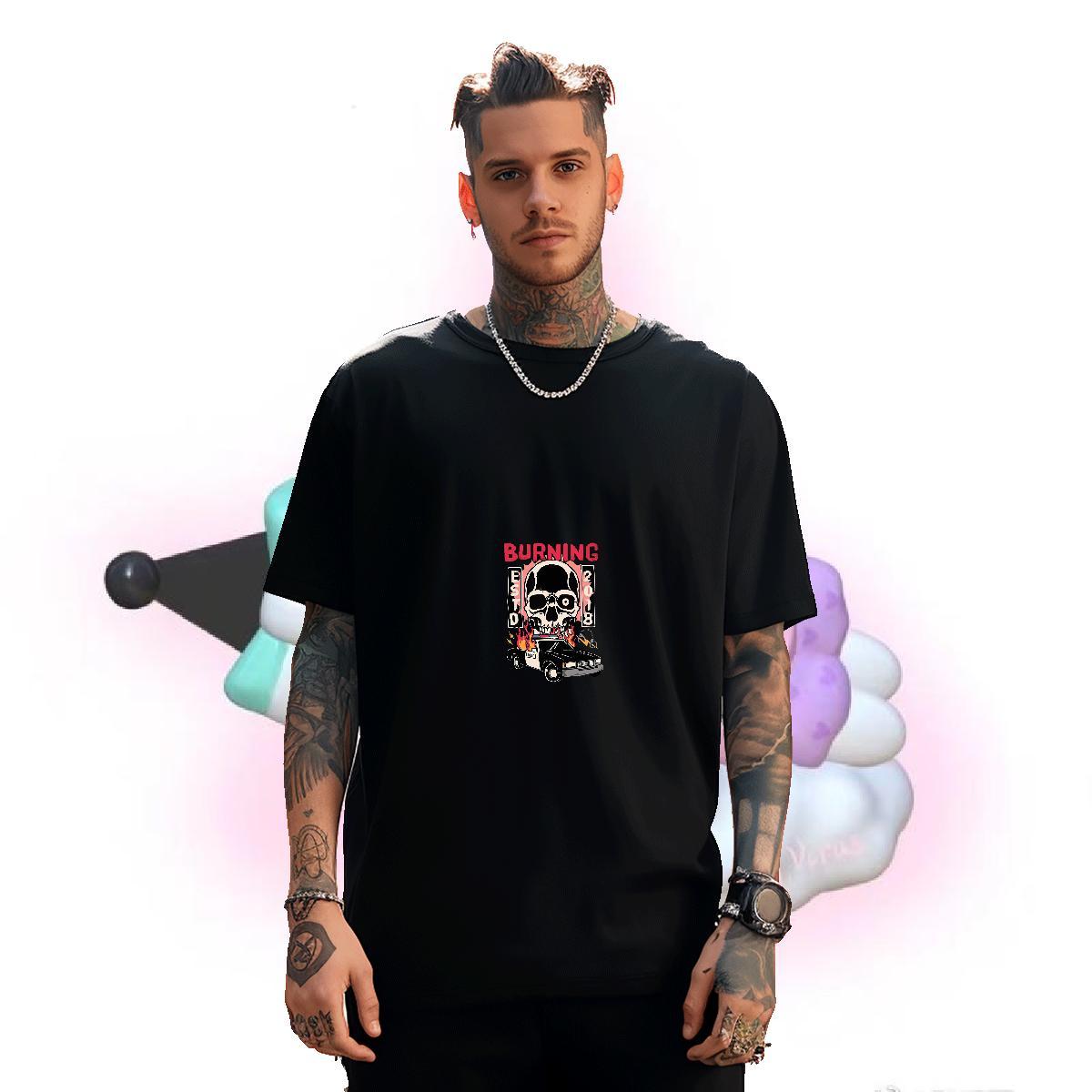 High Quality Mens T Shirts 230g 100% Cotton skull Daily Outfit Cartoon Printing L-4XL Crew Neck Tshirts Fashion Designer Tops Tees