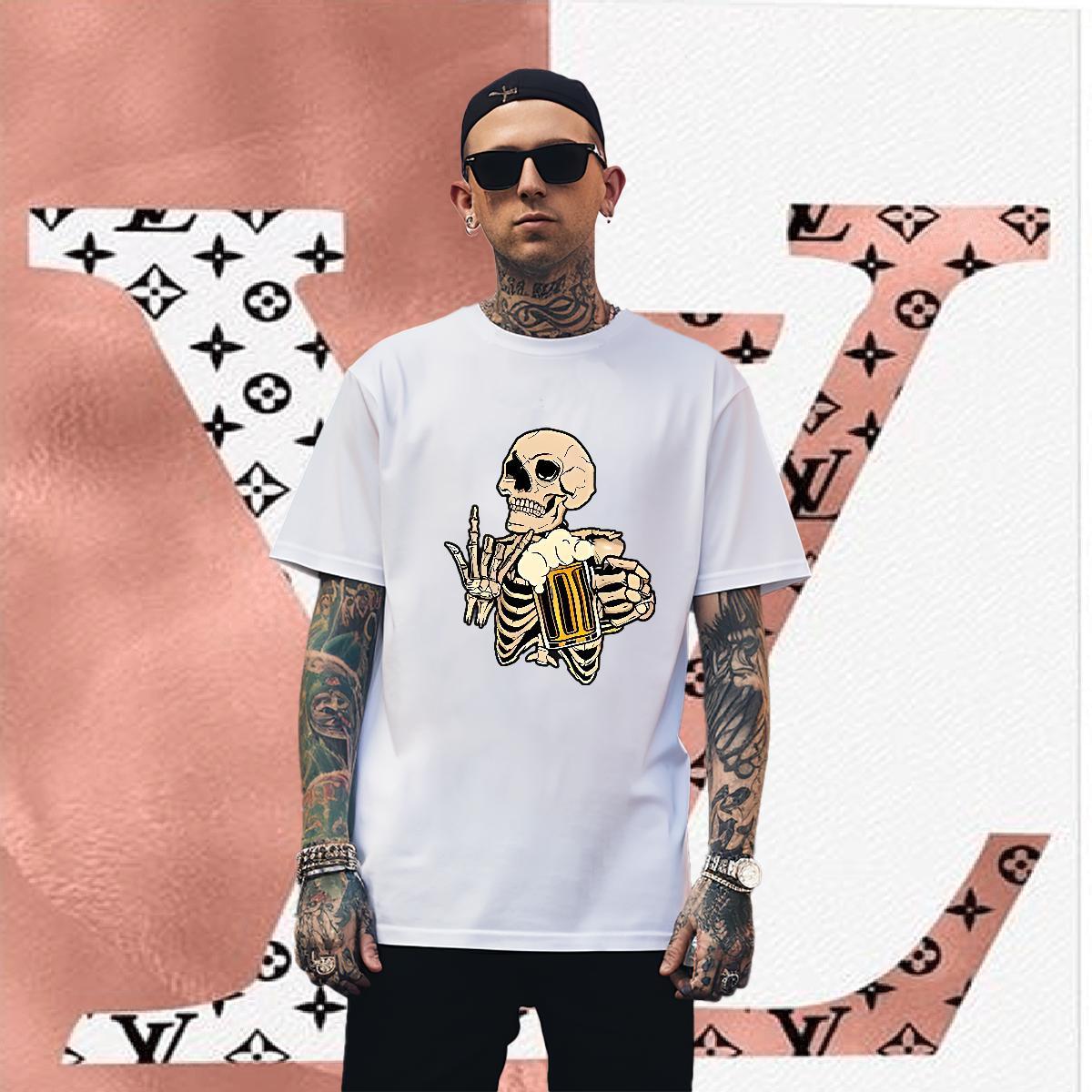 Soft T-Shirts for Men 100% Cotton 230g skull Outdoor Cartoon Print Crew Neck Breathable Men Clothes T-Shirt Brand Tee Shirt