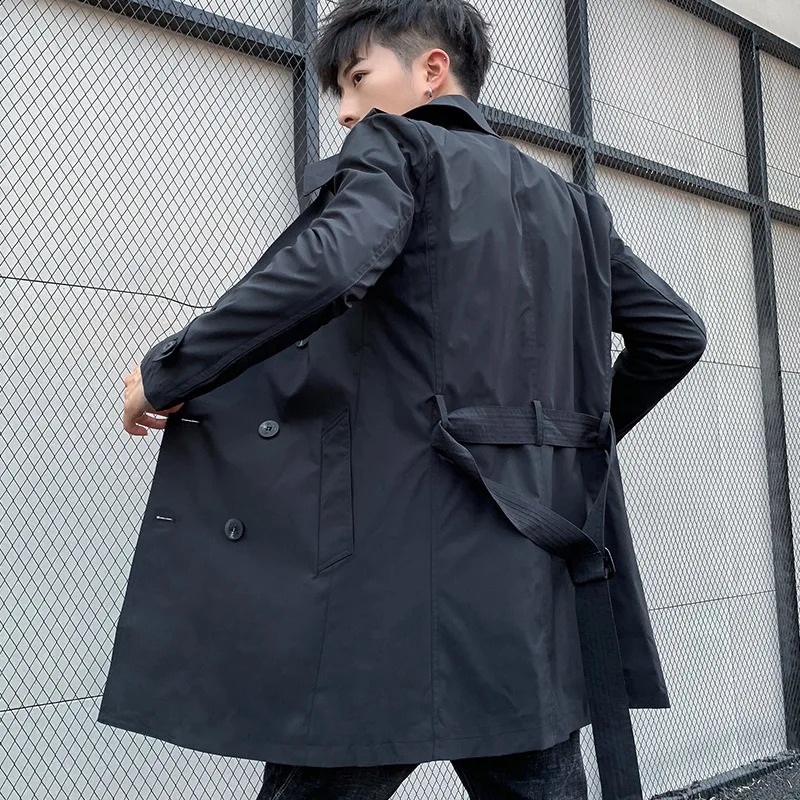 Army Green V-neck Trench Coat Mens Double-breasted Slim Long Jacket Spring and Autumn Windbreaker Grey Khaki Black Overcoat 240822