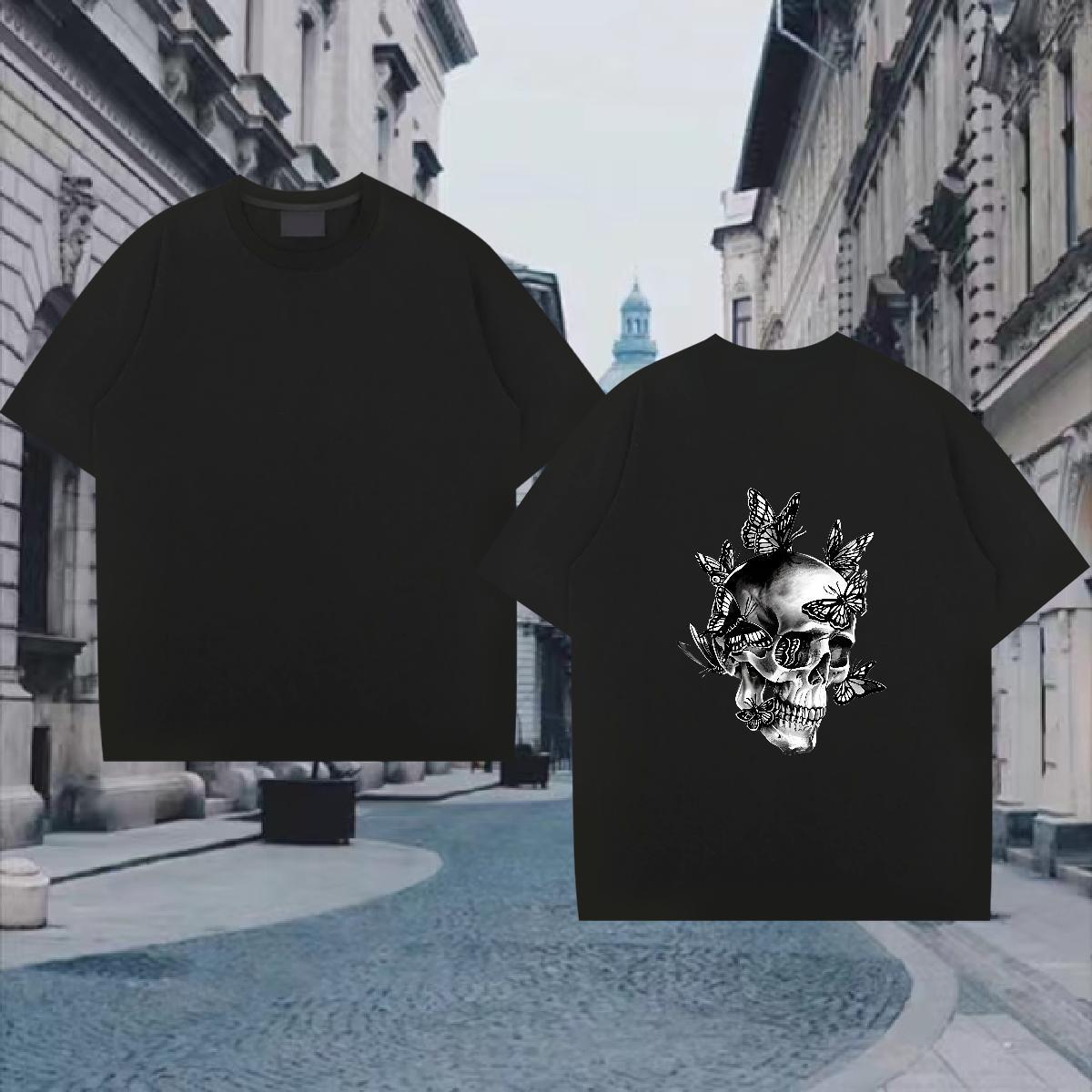 Popular T Shirt For Man 230g Cotton butterfly High Street Hip Hop DIY Printed Breathable Crew Neck Couples T Shirts 2024 DIY Wear