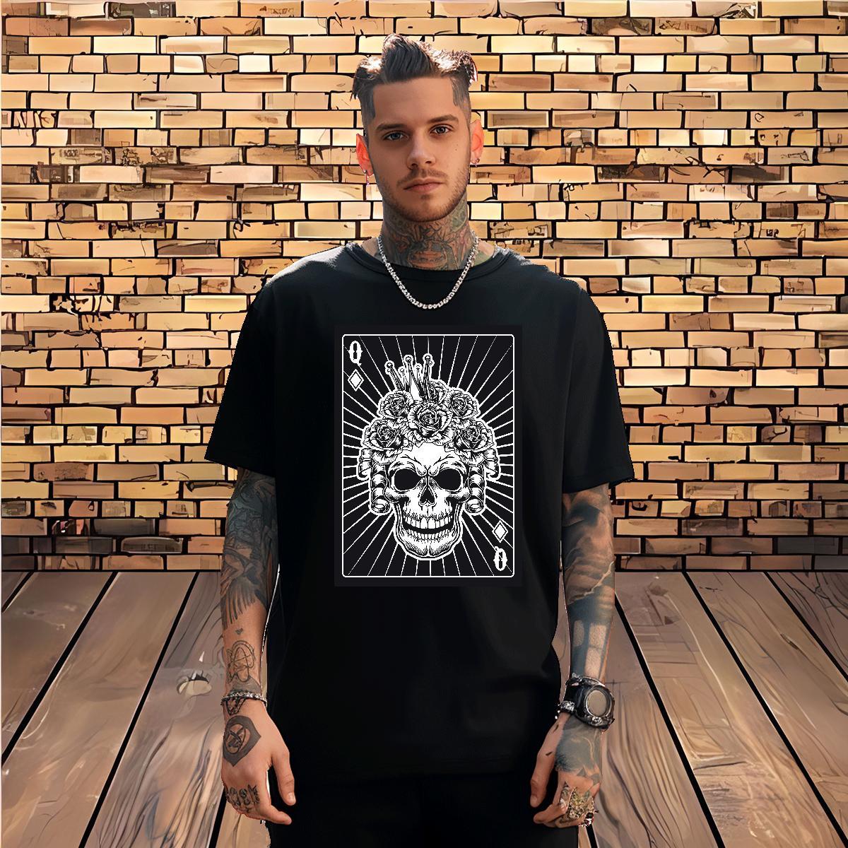 Soft T-Shirts 230g Pure Cotton skull Daily Outfit Plus Size Cartoon Breathable Crew Neck Tshirts Stylist Top Tees