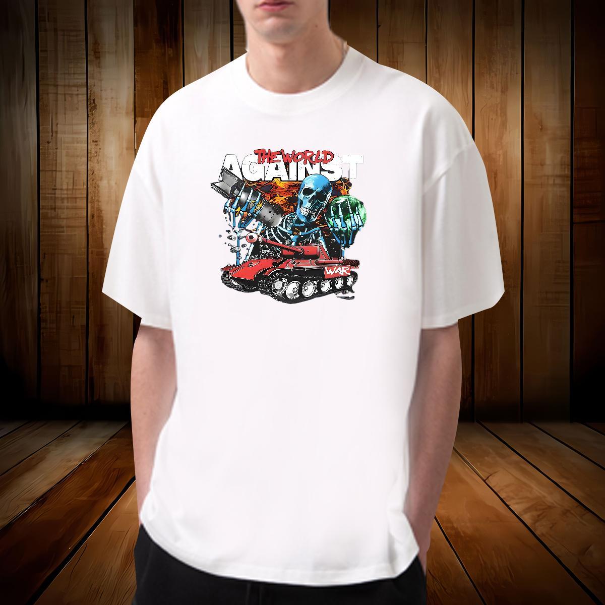 Classic T Shirts Men 100% Cotton 230g skull Sport Floral Print Breathable Mens Tshirts 2024 New Wear