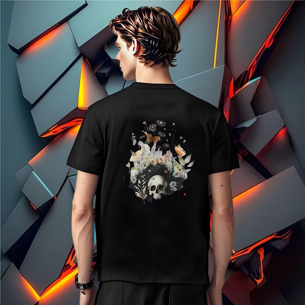 Cool Men T Shirts 230g 100% Cotton skull Beach Custom Print Plus Size Round Neck Short Sleeve Men Tees Classic Tops Shirt