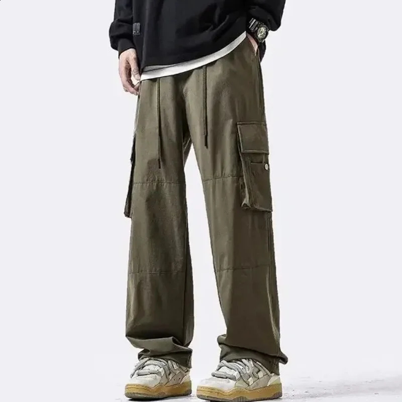 loose casual pants mens Korean version long summer wide leg cargo 240823
