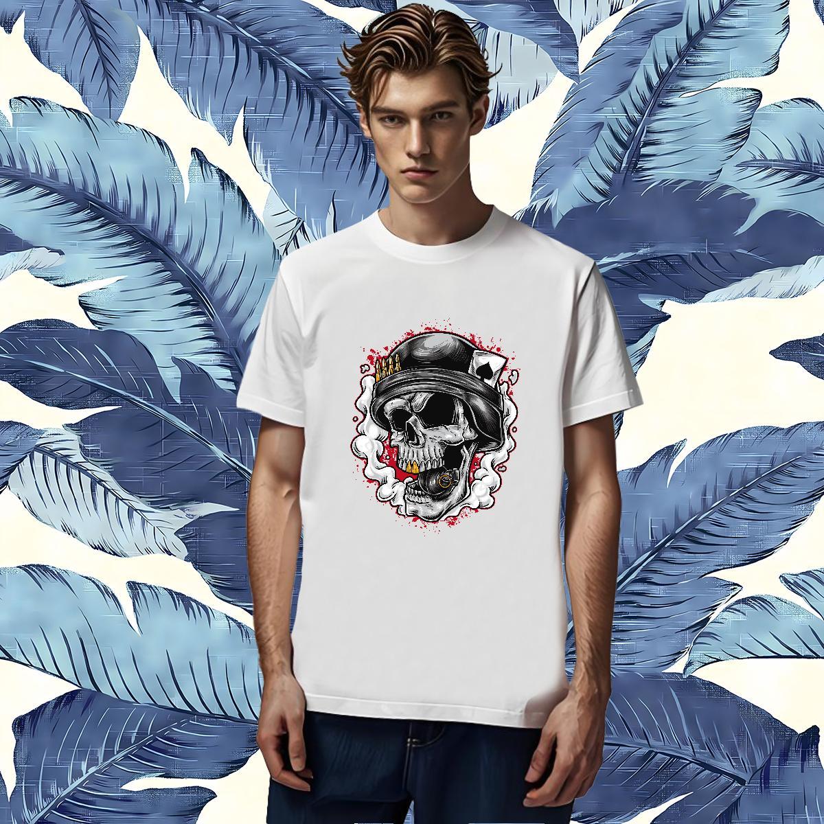 Wholesale T shirt 230g Pure Cotton skull Sports Casual DIY Anime O Neck Short Sleeves Men Clothes T-Shirt Customized Polos