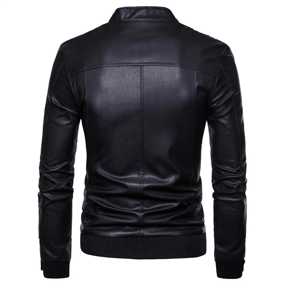 Spring and Autumn Mens Casual High Quality Leather Jacket Korean Edition Slim fit Stand up Collar PU Leather Jacket 240822