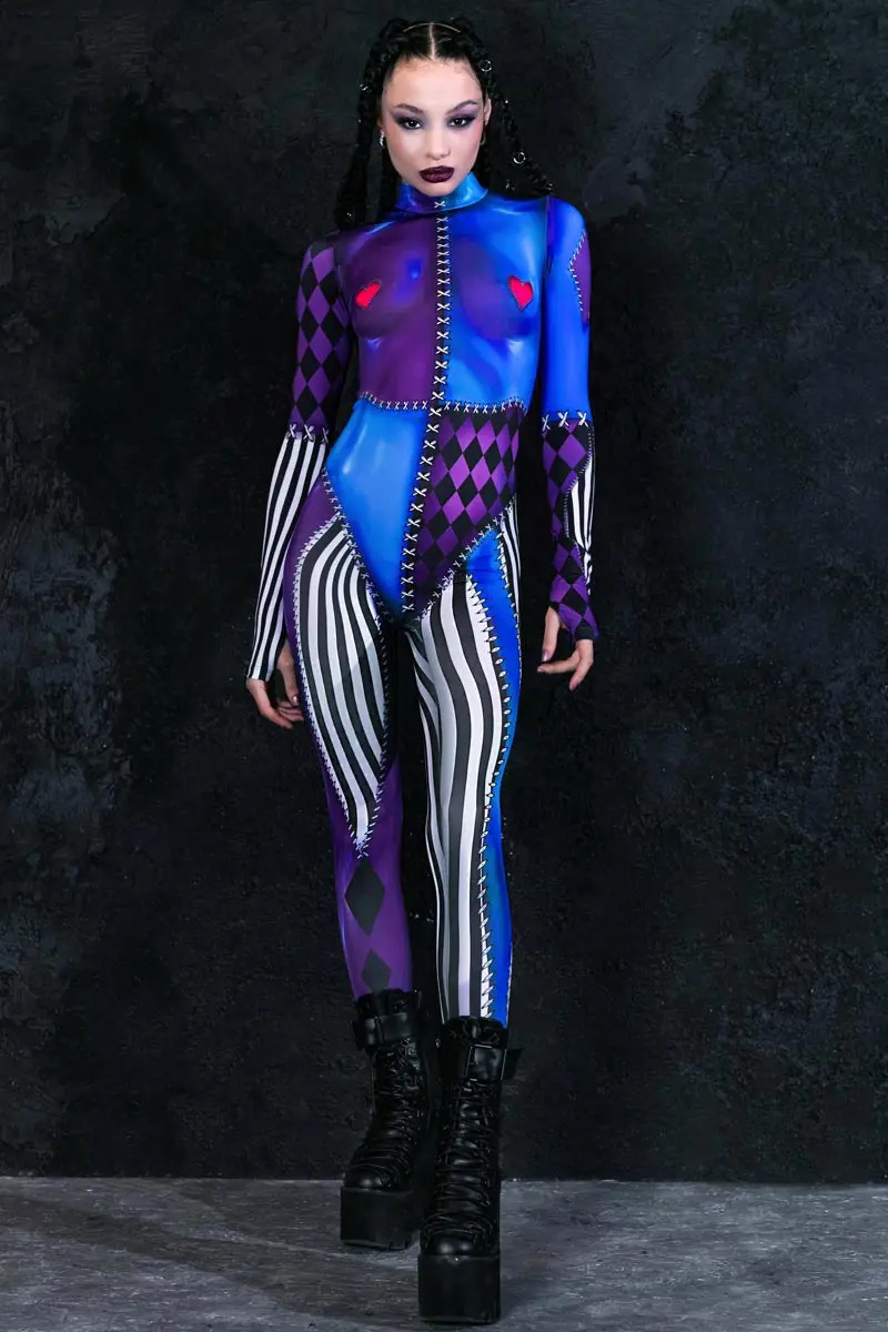 Role playing costume womens clown bodysuit Halloween sexy 3D printing holiday carnival Zentai roleplaying set 240823