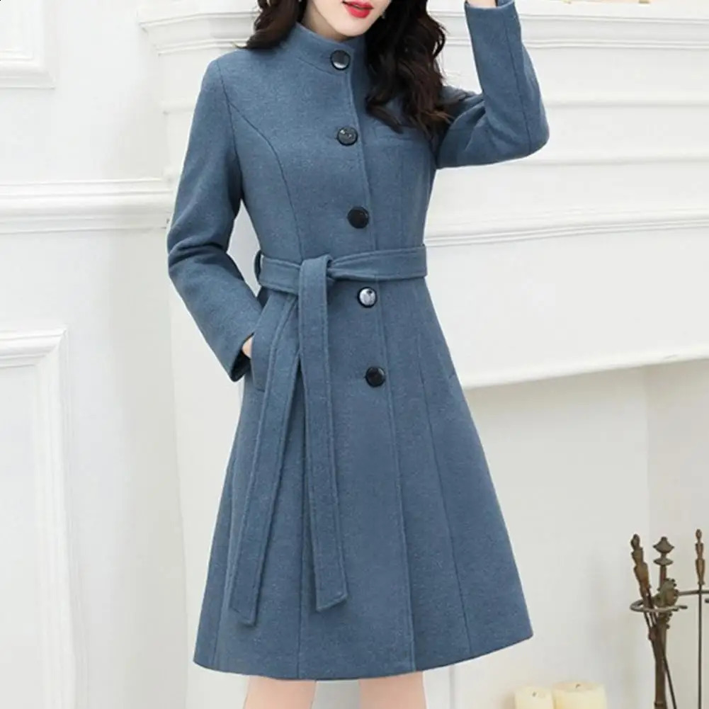 Stylish Women Woolen Coat Long Sleeve Autumn Winter Slim Fit Buttons Woolen Coat Elegant Women Overcoat for Office 240822