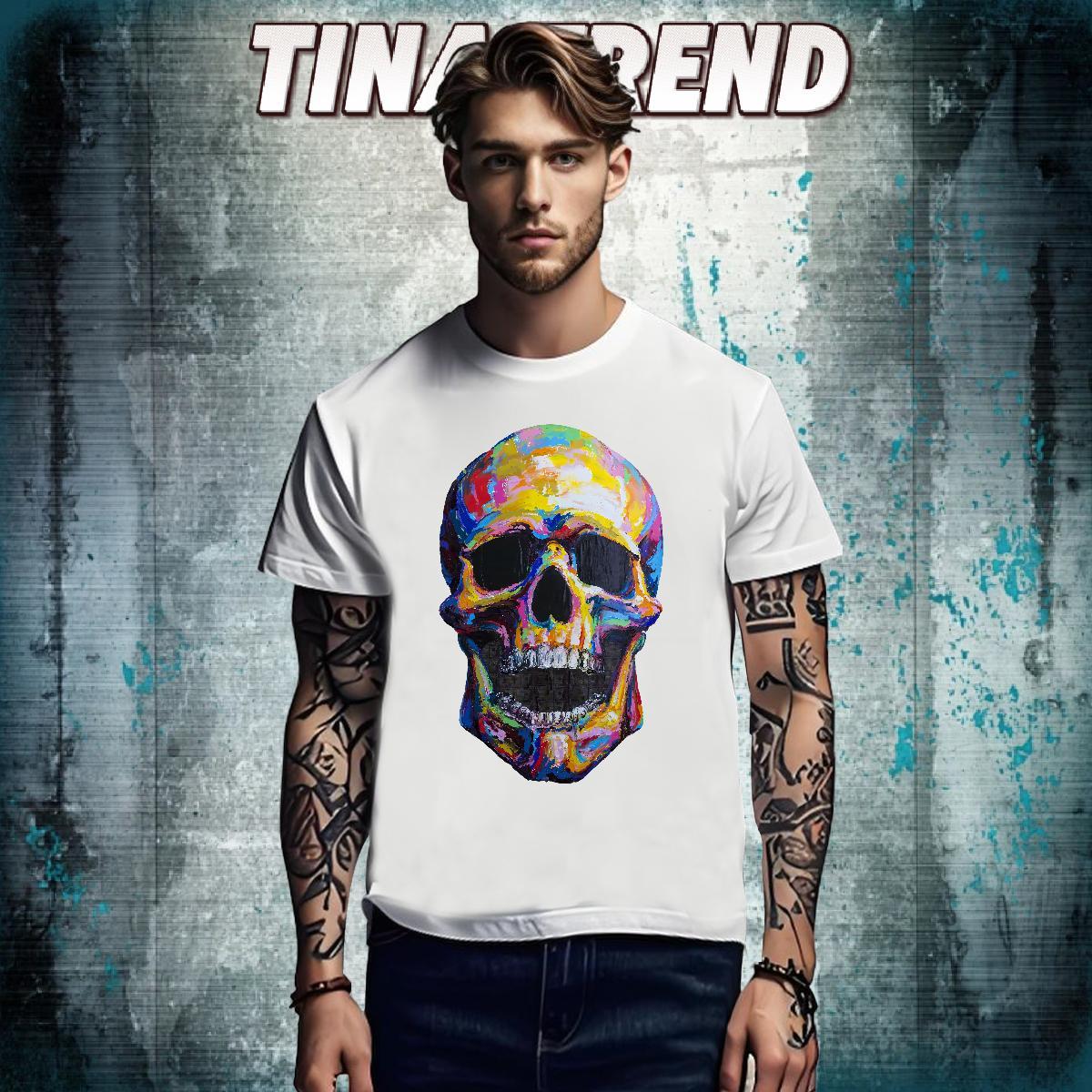 Cool Design T Shirt For Man 230g Pure Cotton skull Spring Summer Asian Size Round Neck Short Sleeve Tshirt for Man Woman New Clothes