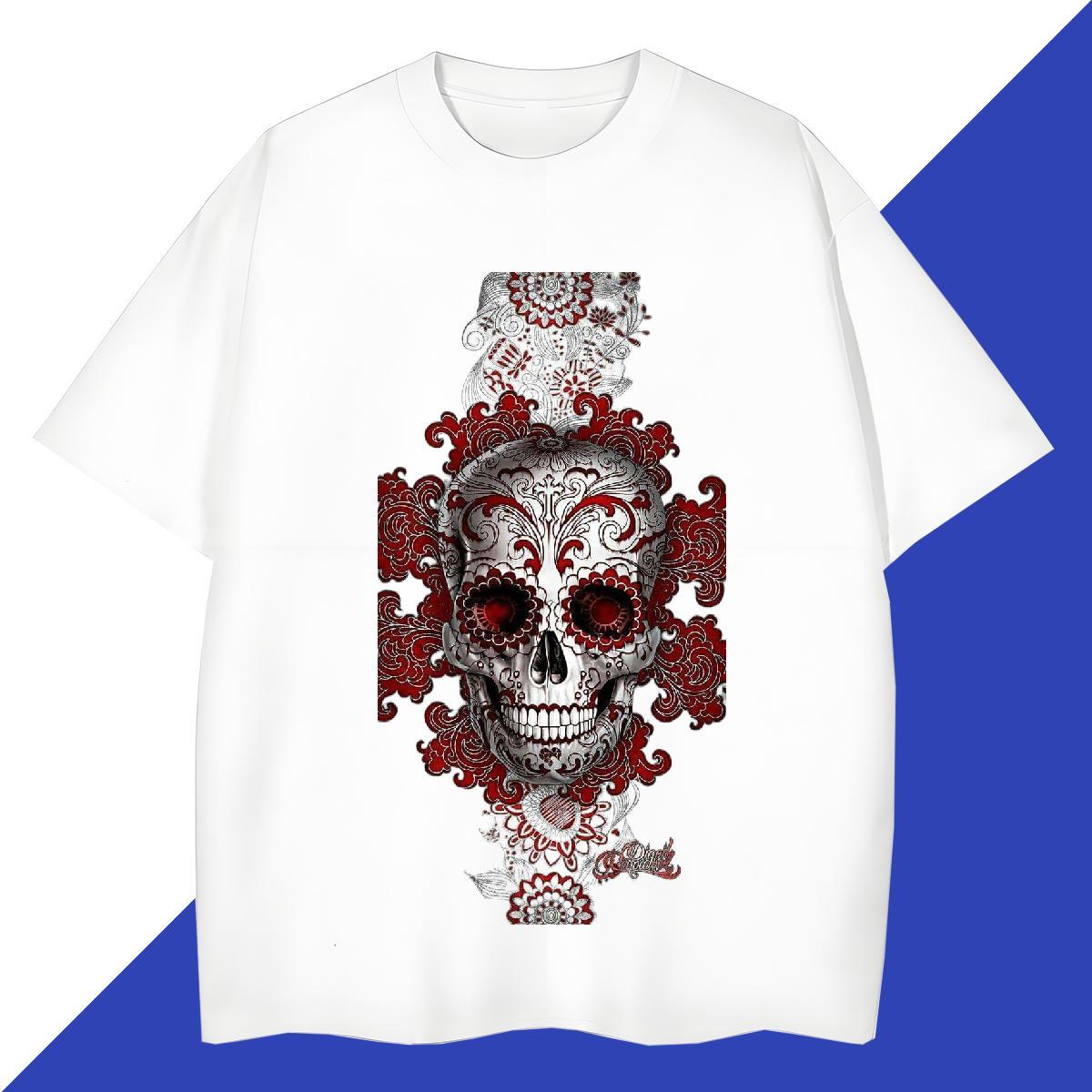 Wholesale T-Shirts 100% Cotton 230g skull Street wear Hip Hop Custom Printed Crew Neck Breathable Tshirt for Man Woman Casual New Polos