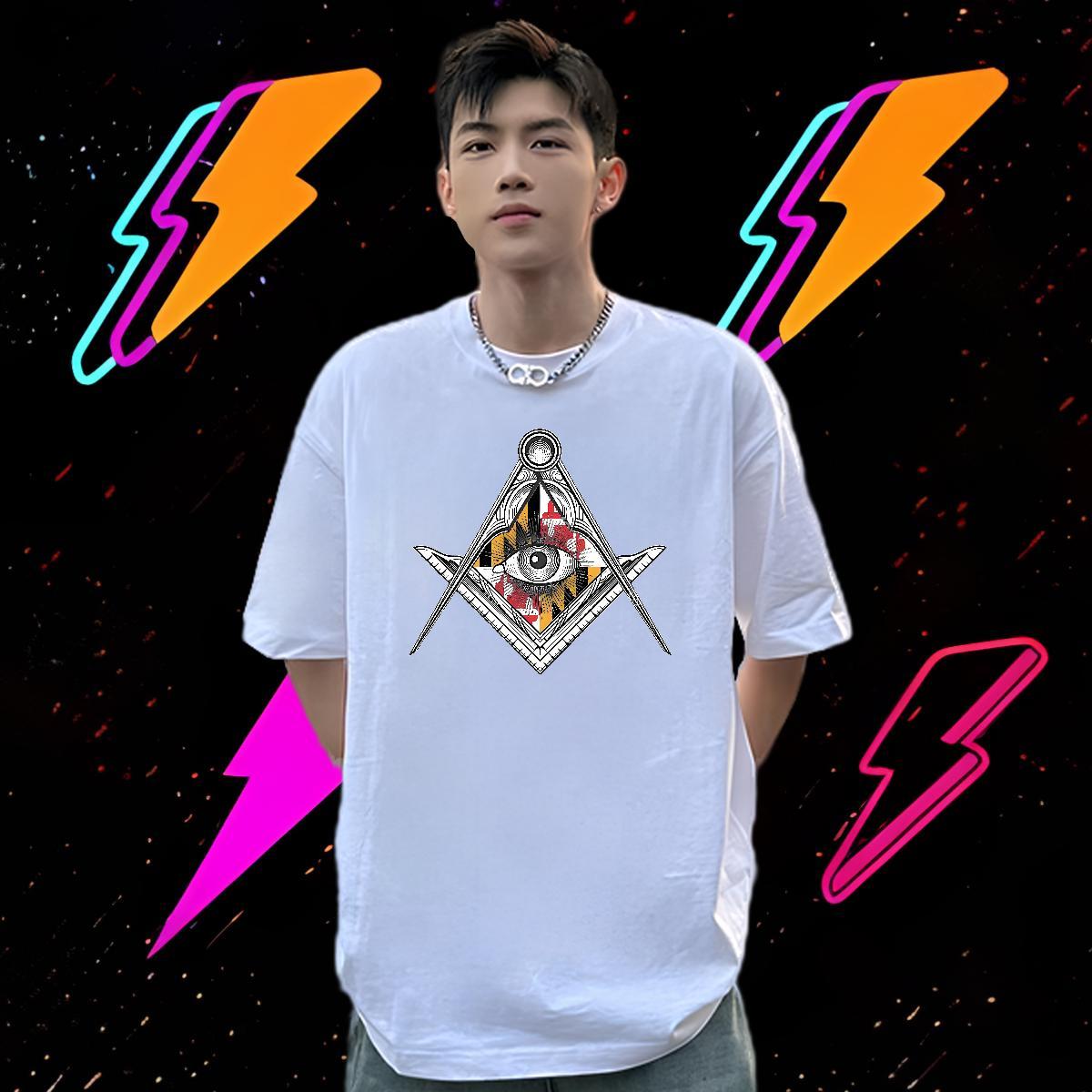 Loose Fit T-Shirts 230g 100% Cotton eye of the devil Street Wear Oversized 4XL Breathable Short Sleeve Men Clothes T-Shirt 2024 DIY Tops Tees