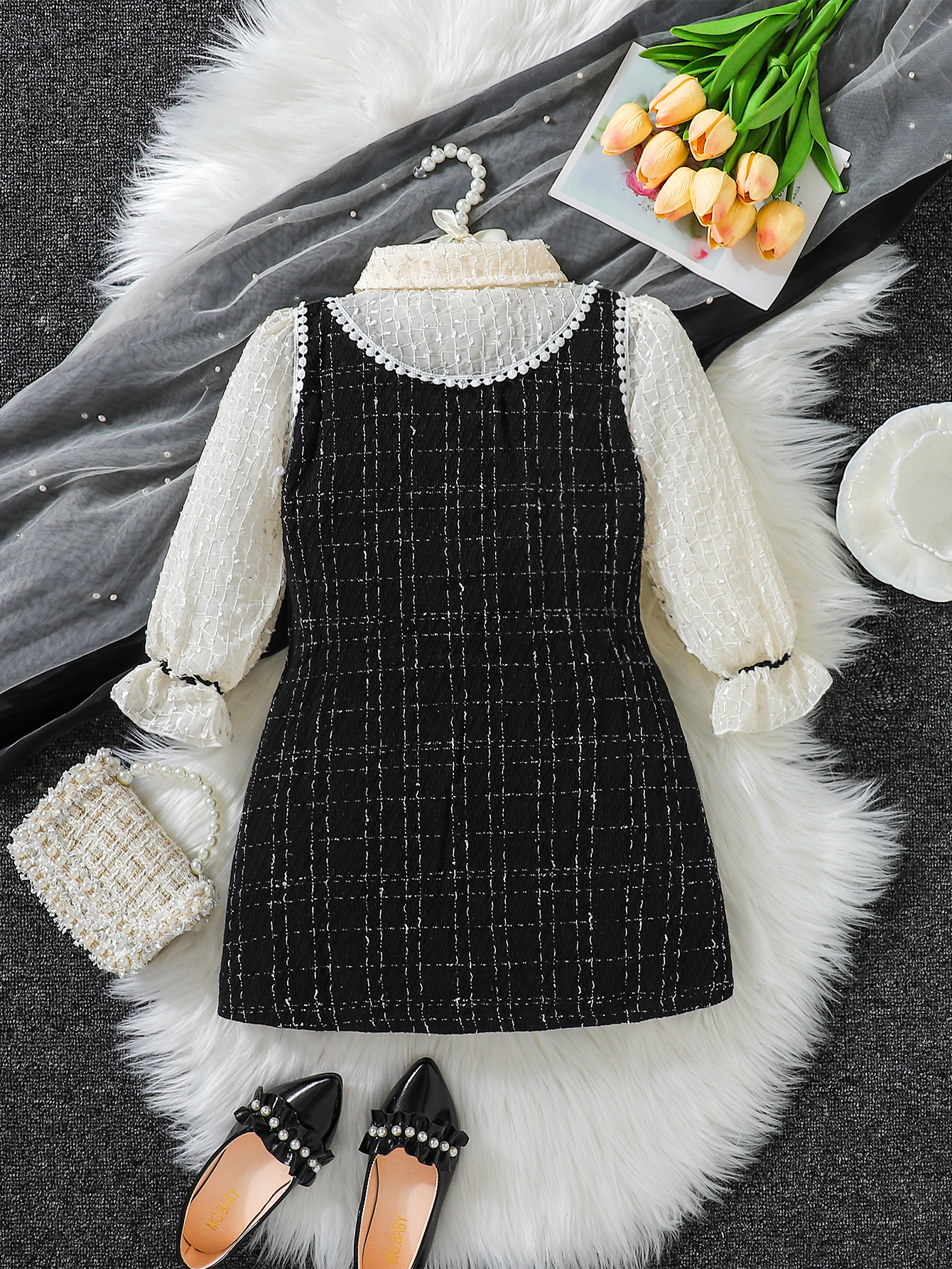 Girls' woven jacquard fabric autumn and winter dres