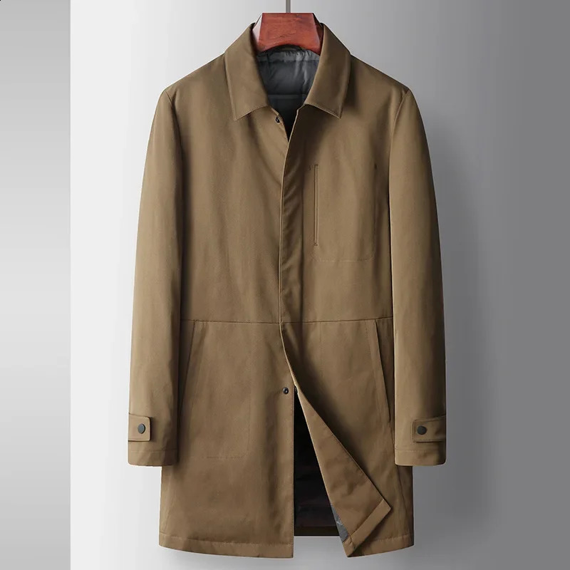 Winter Thick Warm Black Khaki Trench Coat Plus Size Casual Business Long White Duck Down Coat Office Wear Button Overcoat 4xl 240822