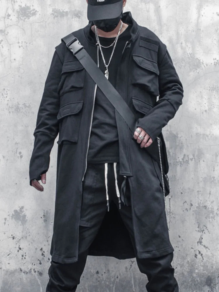 PFNW Spring And Autumn Darkwear Series Functional Zipper Multi Pocket Coats Loose Ruffian Handsome Medium Long Trench 12A5336 240822