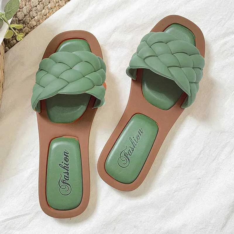 Slippers NEW Sandals Women New Open Toe Walking Solid Color Womens Shoes Woven Beach Female Lightweight Chaussure Femme H240322