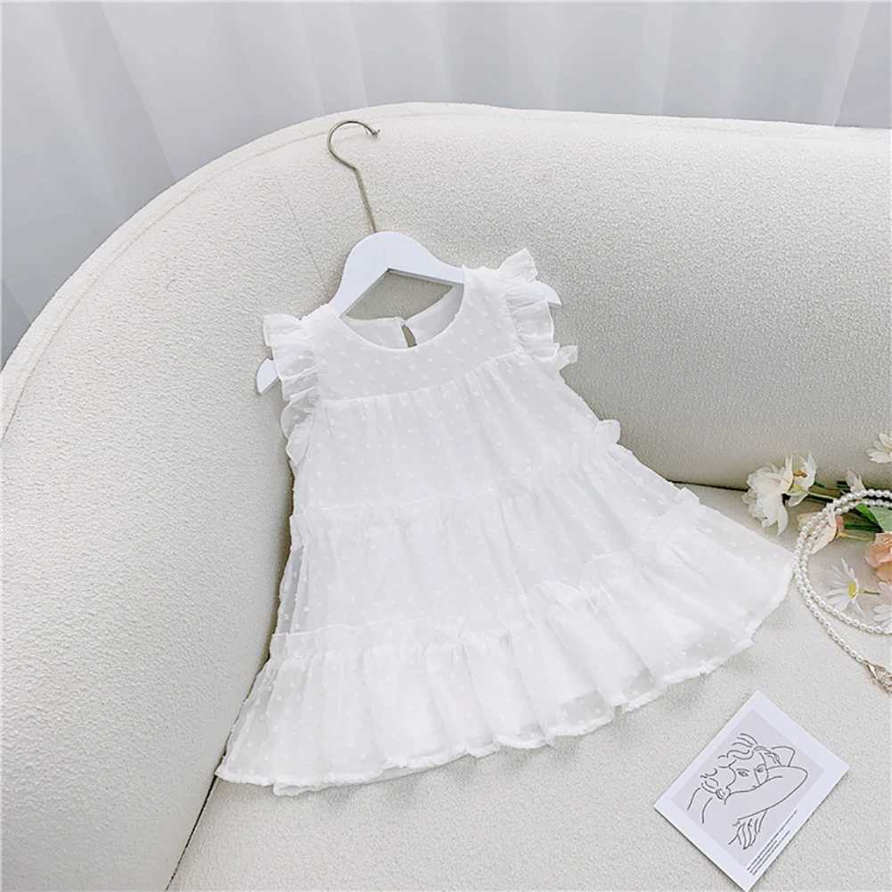 Preschool girl pleated loose dress short sleeved flower girl Swiss dot pleated party dress size 1-6T W240823