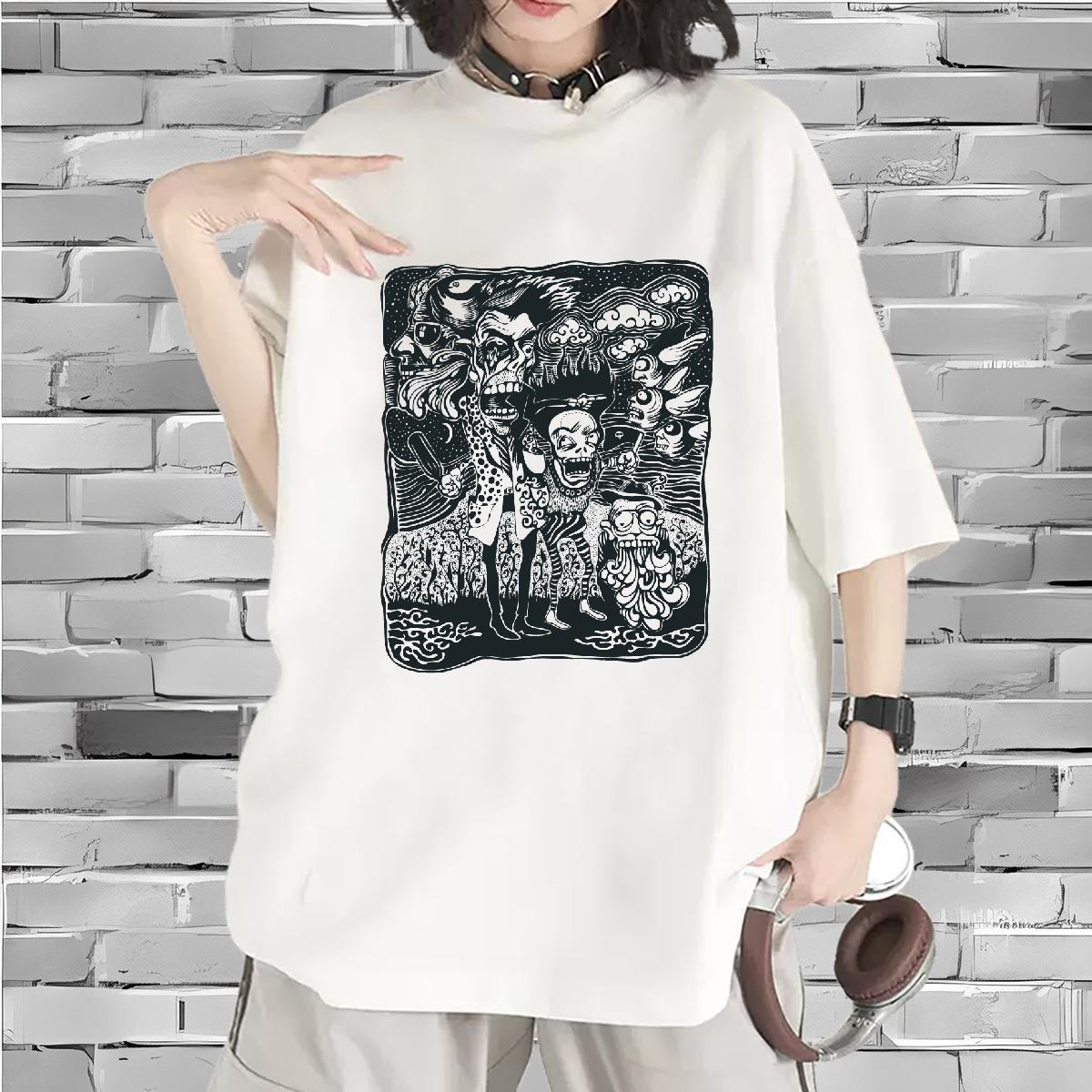 5A Unisex Tshirts 230g 100% Cotton scary Street Casual T Shirt For Woman Short sleeve Soft White Plus Size Top Tees