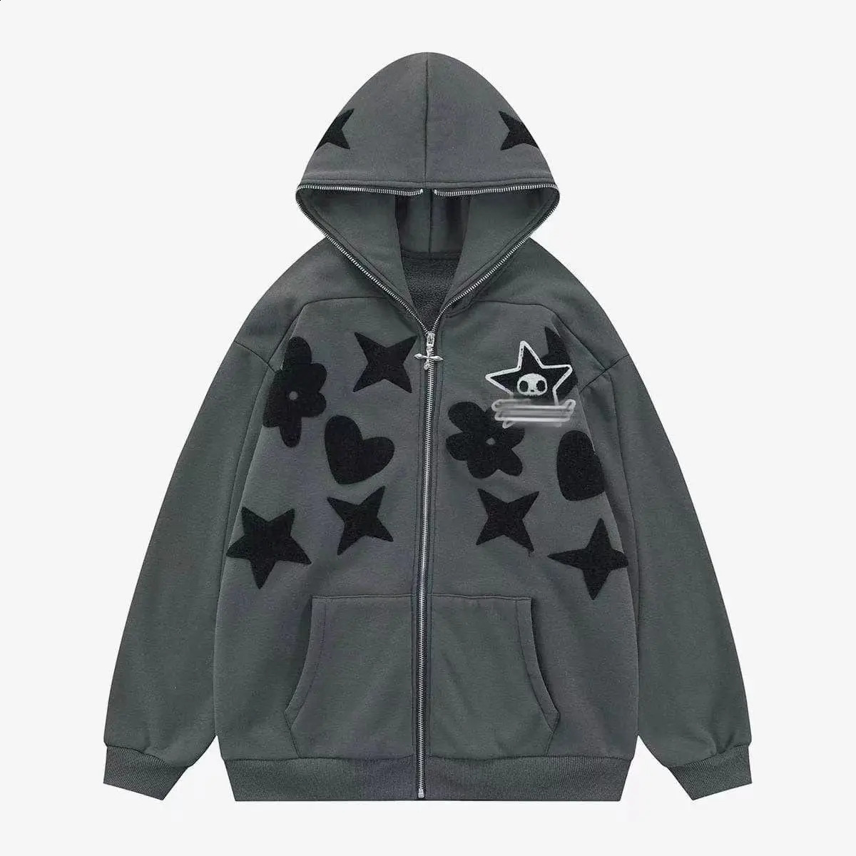Oversized Y2k Hoodies Men Streetwear Stars Gothic Jackets Zip Up Women Sweatshirt Unisex Kakazzy Hoddies 240823