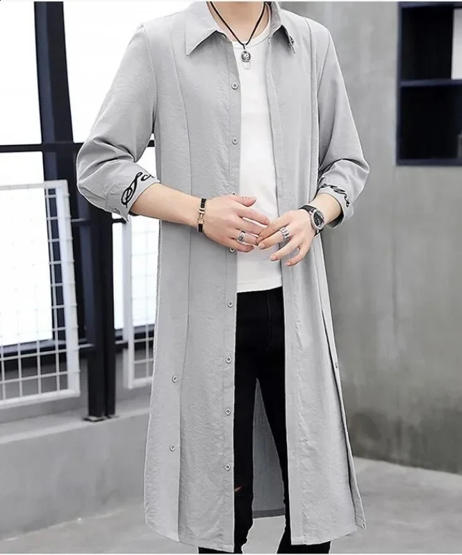 Mens Shirts Styles Trench Coat Mid-Length Sunscreen Cothing Outwear Mens Thin Outwear Clothing 240822